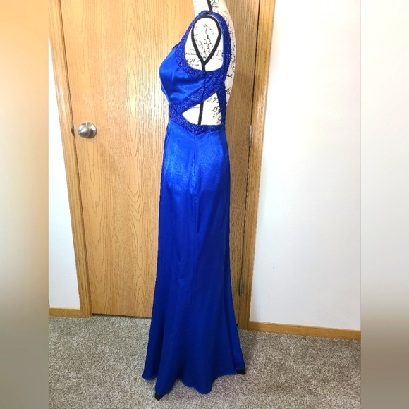 Vintage 90s y2k simple satin beaded cutout square neckline prom formal dress - Picture 3 of 8